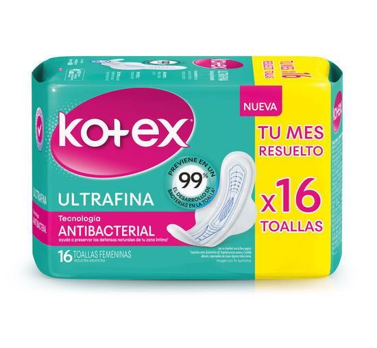 Toalla Femenina Kotex Antibacterial Ultrafina x 16 Un